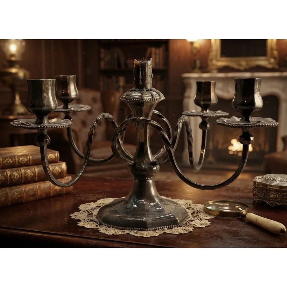 Antique Pairpoint Mfg Co Quadruple Plate Candelabra G117 Silver 5 Light 15